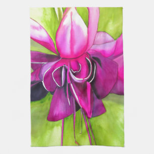 Pink Fuchsia pop art watercolour flower Kitchen Towel