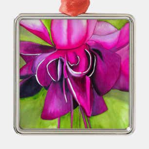 Pink Fuchsia pop art watercolour flower Metal Ornament