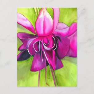 Pink Fuchsia pop art watercolour flower Postcard