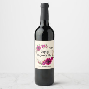 Pink Fuchsia Poppies  Best Mom Ever - Mother's Day Wine Label