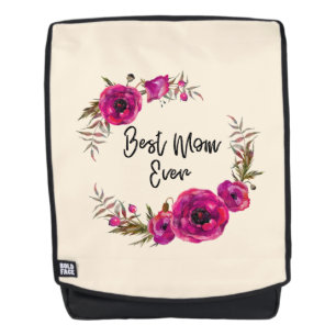 Pink Fuchsia Poppy Wreath Best Mom Ever Backpack
