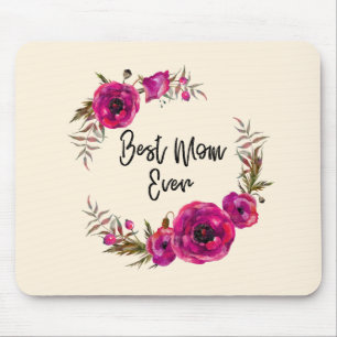 Pink Fuchsia Poppy Wreath Best Mom Ever Mouse Pad