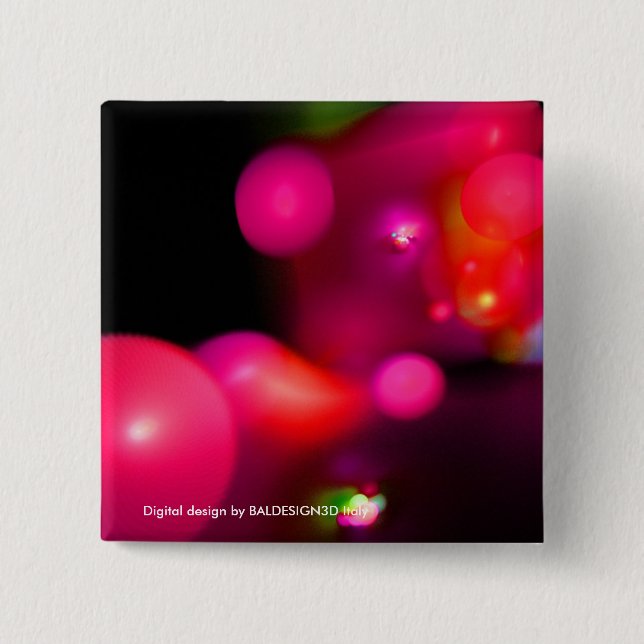 PINK FUCHSIA PURPLE BLACK FRACTAL BUBBLES 2 INCH SQUARE BUTTON (Front)