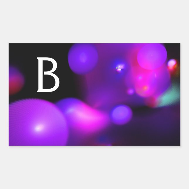 PINK FUCHSIA PURPLE BLACK FRACTAL BUBBLES MONOGRAM STICKER (Front)