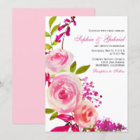 Pink Fuchsia Rose Botanical Floral Wedding