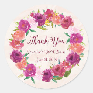 Pink Fuchsia Roses Round Stickers