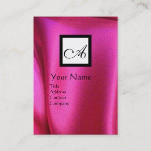 PINK FUCHSIA SILK CLOTH ,SQUARE MONOGRAM BUSINESS CARD