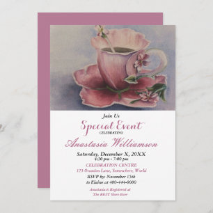 PINK FUCHSIA TEACUP INVITATION DE L'ÉVÉNEMENT DE P