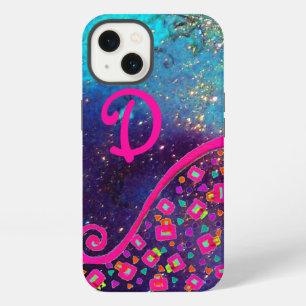 PINK FUCHSIA TURQUOISE BLUE ABSTRACT DECO MONOGRAM iPhone 13 CASE