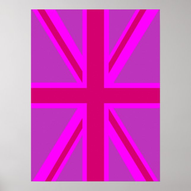 Pink Fuchsia Union Jack Flag Design Poster (Front)