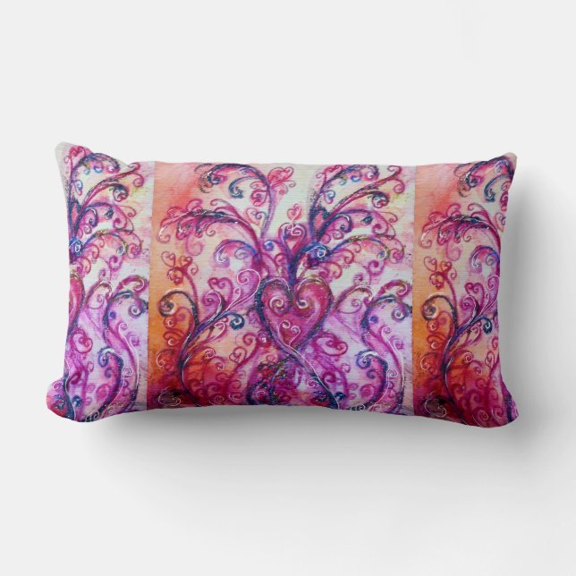 PINK FUCHSIA WHIMSICAL FLOURISHES WITH HEART LUMBAR PILLOW (Front)