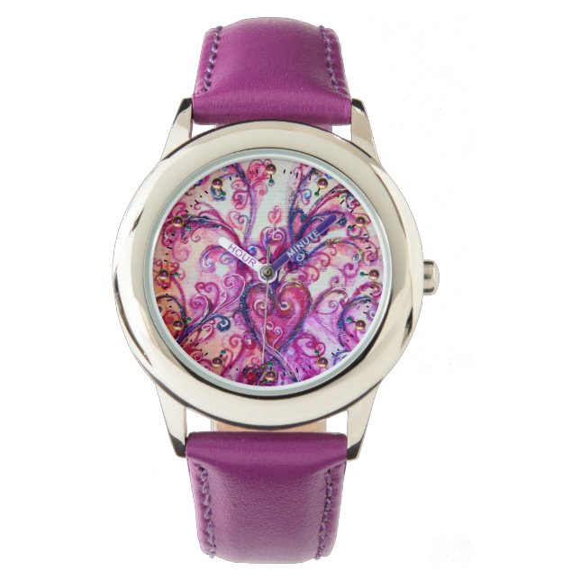 PINK FUCHSIA WHIMSICAL FLOURISHES WITH HEART WATCH (Front)