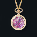 PINK FUCHSIA WHIMSICAL FLOURISHES WITH HEART WATCH<br><div class="desc">Colourful,  fuchsia, red, white purple, violet, blue pink blossoms and blooms in Spring .Watercolor painting with golden and silver foil byBulgan Lumini (c)</div>