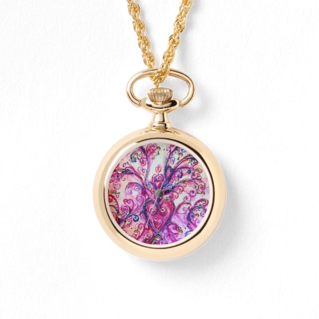 PINK FUCHSIA WHIMSICAL FLOURISHES WITH HEART WATCH (Front)