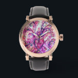 PINK FUCHSIA WHIMSICAL FLOURISHES WITH HEART WATCH<br><div class="desc">Colourful,  fuchsia, red, white purple, violet, blue pink blossoms and blooms in Spring .Watercolor painting with golden and silver foil byBulgan Lumini (c)</div>