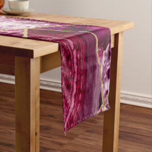 Pink Fuchsia White Agate Gold Geometric Triangles Short Table Runner