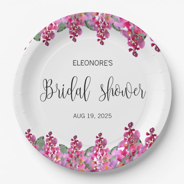 Pink Fuchsia Wisteria Bridal Shower  Paper Plate (Front)