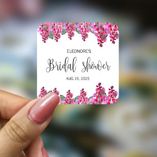 Pink Fuchsia Wisteria Bridal Shower  Square Sticker