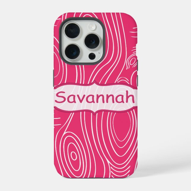 Pink Fuchsia Woodgrain Pattern Personalized iPhone Case (Back)