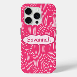 Pink Fuchsia Woodgrain Pattern Personalized iPhone iPhone 15 Pro Case