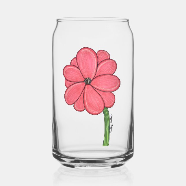 Pink Full Flower Can Glass (Front)
