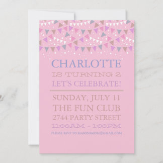 Pink Fun Bunting | Invitation de fête d'anniversai