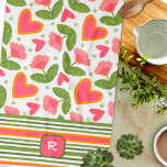 Pink Fun Chic Monogram Initial Floral Striped  Kitchen Towel<br><div class="desc">Chic Pink Floral Personalized Initial Modern Kitchen towel. These colourful kitchen towels are perfect to add some colour to your kitchen. Pair it with a bottle of wine and it makes a great personalized gift for friends, family, coworkers, neighbours, etc.. For more gift ideas, be sure to check out the...</div>