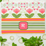 Pink Fun Chic Monogram Initial Floral Striped  Kitchen Towel<br><div class="desc">Chic Pink Floral Personalized Initial Modern Kitchen towel. These colourful kitchen towels are perfect to add some colour to your kitchen. Pair it with a bottle of wine and it makes a great personalized gift for friends, family, coworkers, neighbours, etc.. For more gift ideas, be sure to check out the...</div>