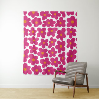 Pink Fun Floral Pattern Tapestry