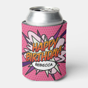 Pink Fun HAPPY BIRTHDAY Personalized Can Cooler