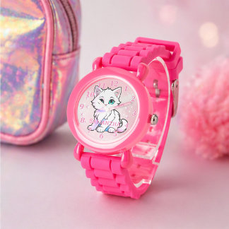 Pink Fun KItten Design Childrens Watch