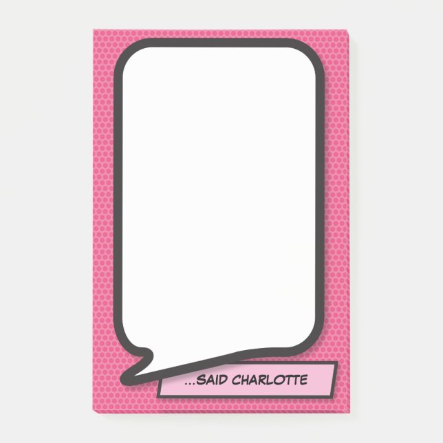 Pink Fun Modern Personalized Speech Bubble Post-it Notes (Front)
