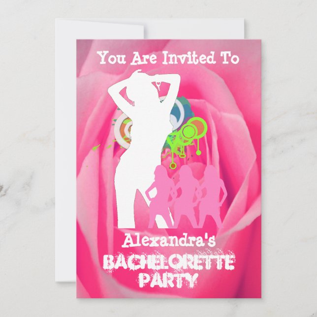 Pink fun party girls personalized bachelorette invitation (Front)