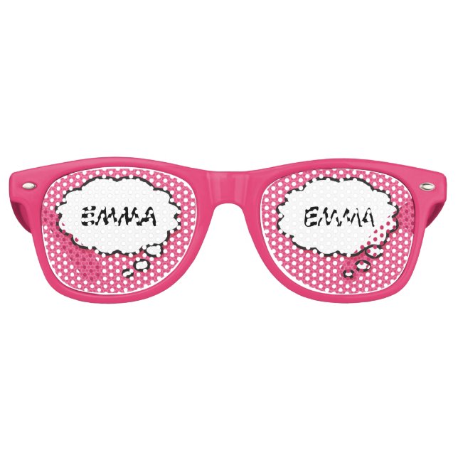 Pink Fun Personalized Comic Book Think Bubble Retro Sunglasses (Front)