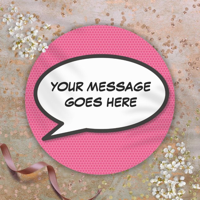 Pink Fun Personalized Speech Bubble Classic Round Sticker (Pink Fun Personalized Speech Bubble Classic Round Sticker)