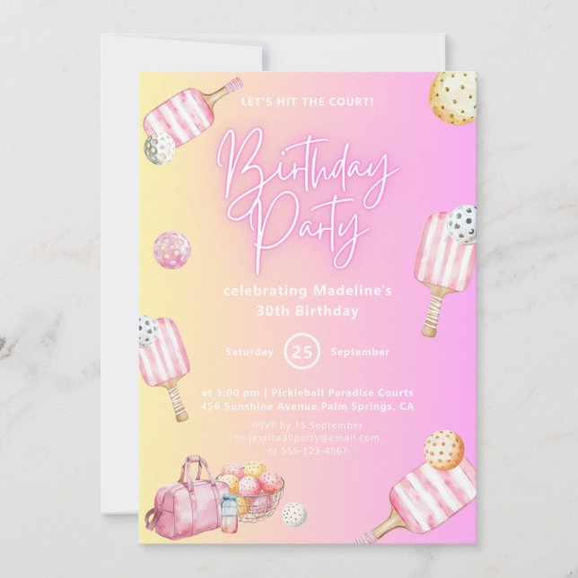 Pink Fun Pickleball 30th Birthday Party Invitation (Front)