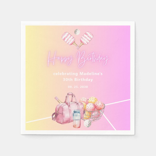 Pink Fun Pickleball 30th Birthday Party Napkin (Front)