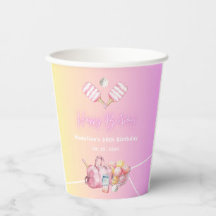 Pink Fun Pickleball 30th Birthday Party Paper Cups