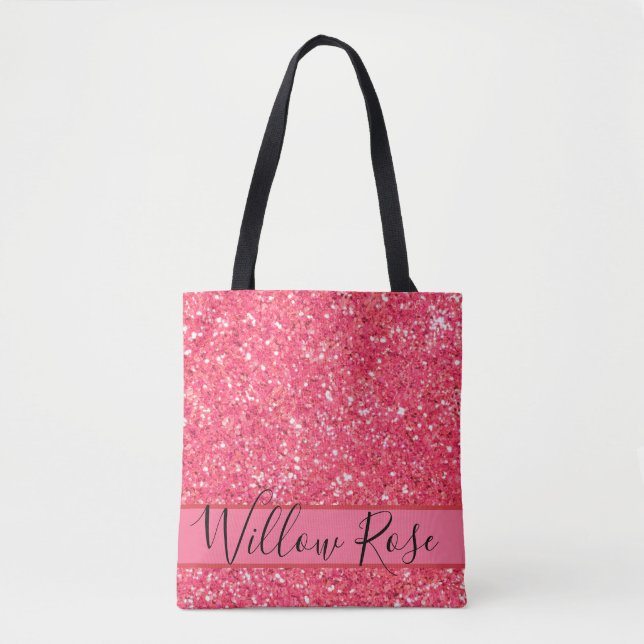 Pink fun sparkle glitter pattern, gift for her  to tote bag (Front)