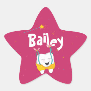 Pink Fun Sparkly Magical Flying Tooth Personalized Star Sticker