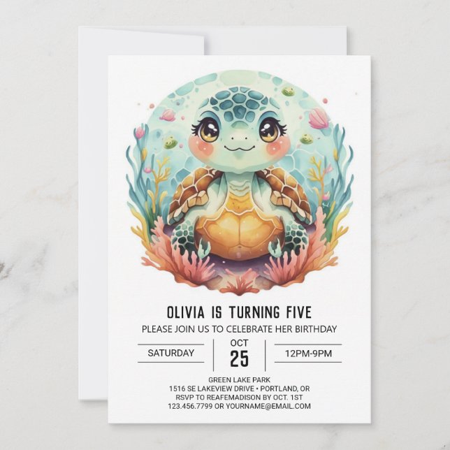 Pink Fun Turtle Girl Birthday Invitation (Front)