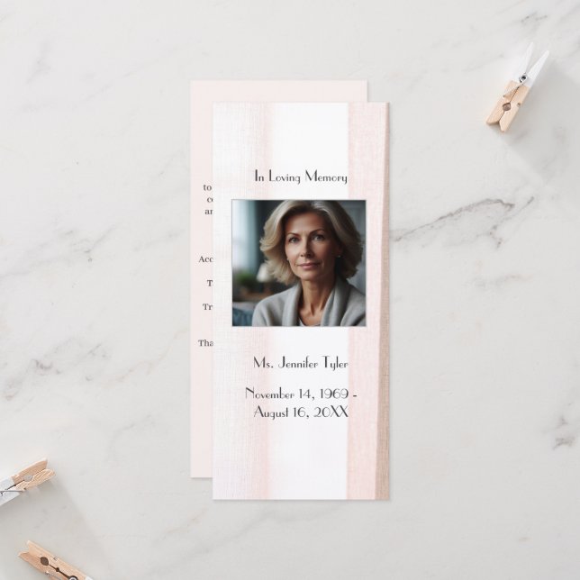 Pink Funeral Memorial Prayer Bookmark Card (Front/Back In Situ)
