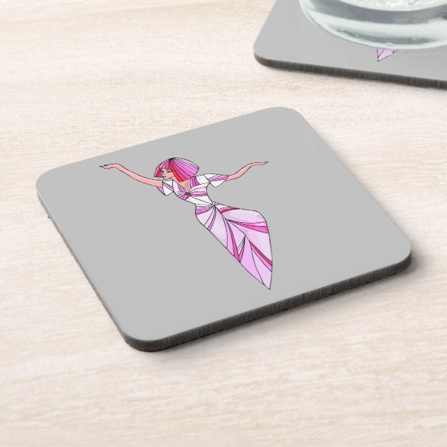 Pink funky dancer girl with pink hair coaster (Left Side)