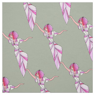 Pink funky dancer girl with pink hair fabric