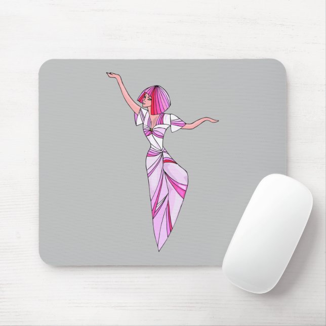 Pink funky dancer girl with pink hair mouse pad (With Mouse)