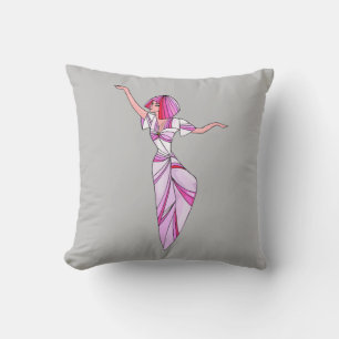 Pink funky dancer girl with pink hair throw pillow