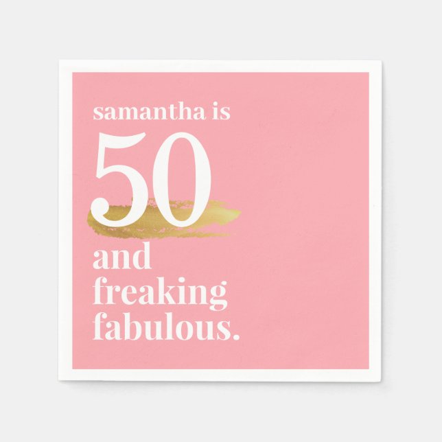 Pink Funny Fabulous 50th Birthday Personalized Napkin (Front)
