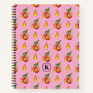 Pink Funny Firefighter Chili And Flame Pattern Notebook