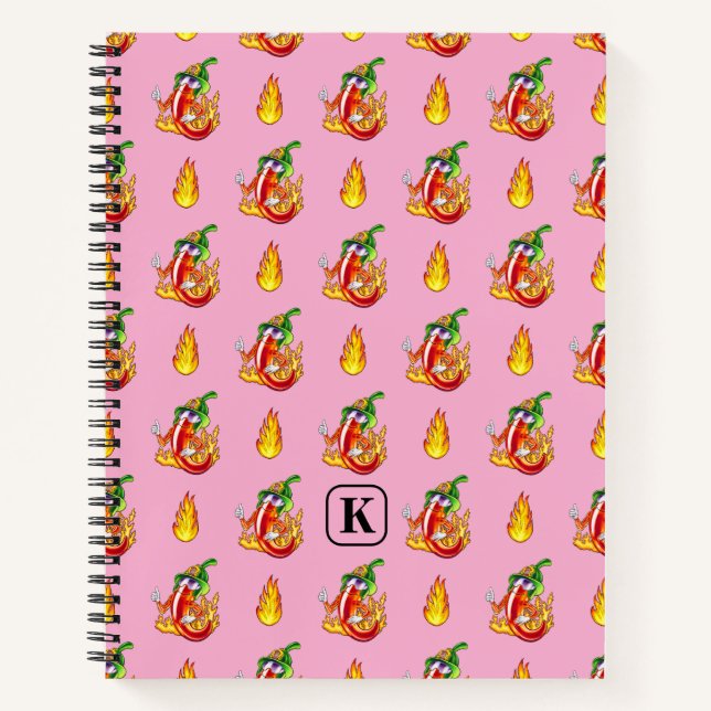 Pink Funny Firefighter Chili And Flame Pattern Notebook (Front)