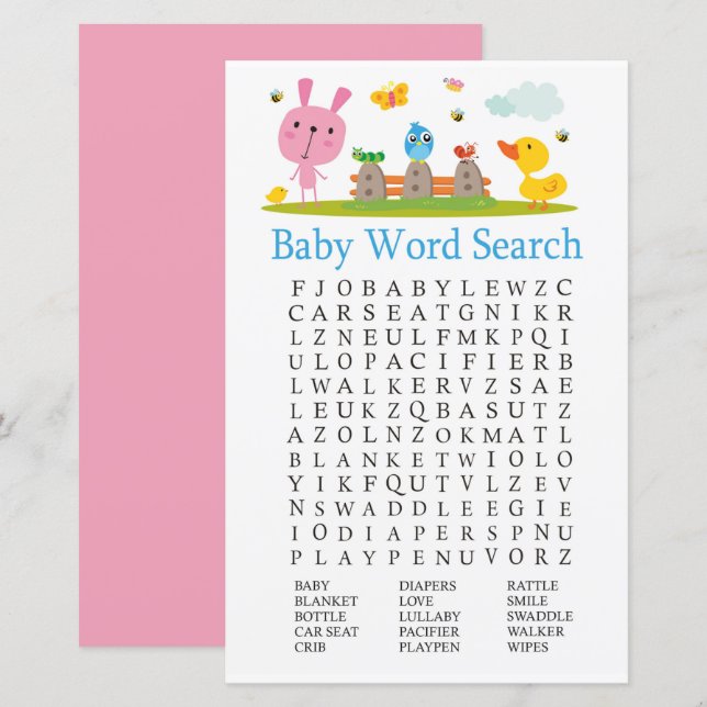 Pink funny rabbit Baby word scramble game (Front/Back)